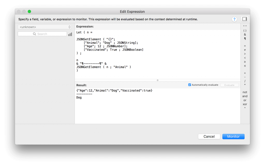 FileMaker 16 JSON Script Parameters
