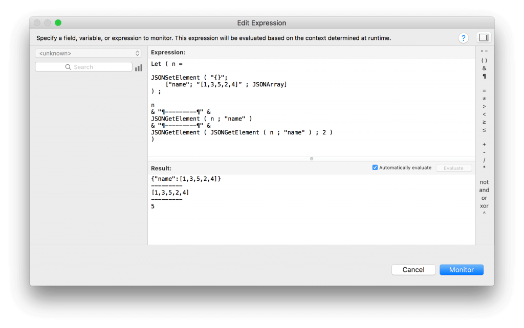 FileMaker 16 JSONArray Script Parameters