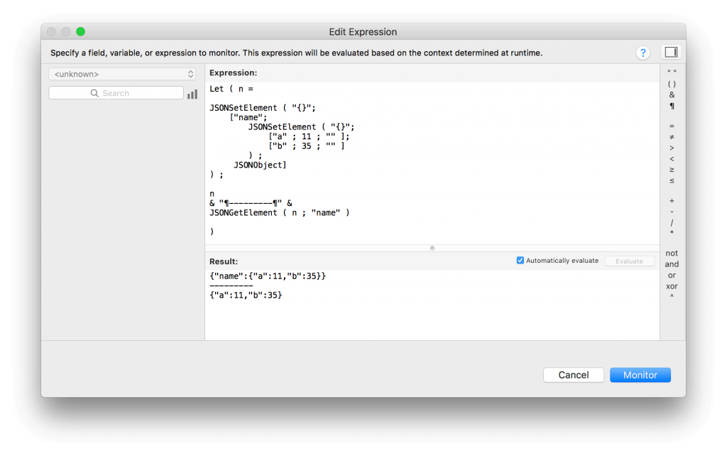 FileMaker 16 JSONObject Script Parameters